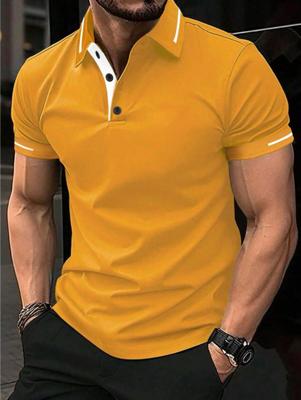 Bon&Bon Men's Geometric Textured Short Sleeve Polo Shirt - Black Yellow / XL