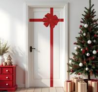 Rood cadeaulint voor deuren kerst sticker