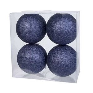 4x Donkerblauwe glitter kerstballen 10 cm kunststof