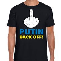 Putin back off / middelvinger t-shirt zwart heren - Oekraine shirt met Oekraiense vlag in letters - thumbnail