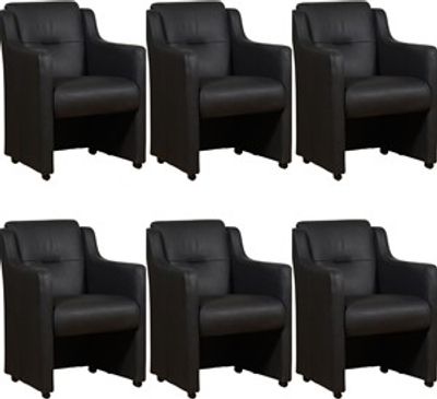 Set van 6 Zwarte leren landelijke eetkamerfauteuils Mass - Rancho Leer Nero (zwart leer)