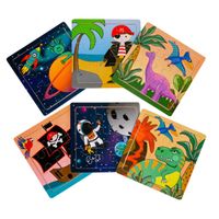 LG-Imports Houten Puzzel (Ruimte, Piraat of Dinosaurus) - thumbnail