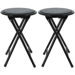 Bijzet krukje/stoel - 2x - Opvouwbaar - zwart - D30 x H45 cm