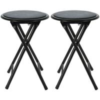 Bijzet krukje/stoel - 2x - Opvouwbaar - zwart - D30 x H45 cm