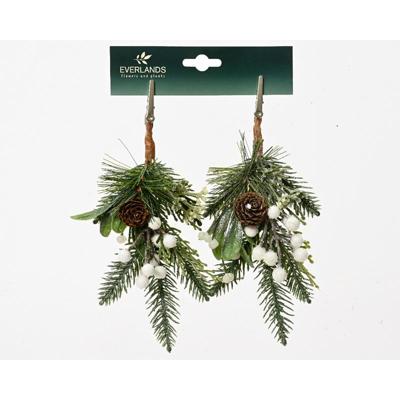 Kersttakje op clip 2 stuks groen-wit