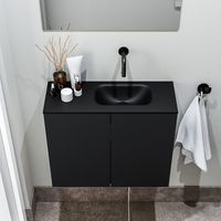 Zaro Polly toiletmeubel 60cm mat zwart met zwarte wastafel zonder kraangat rechts - thumbnail