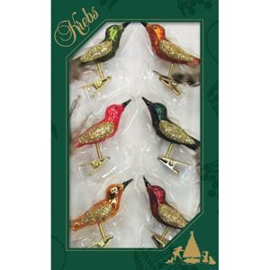 Decoratie vogels - 12x stuks - op clip - gekleurd - 9 cm - glas - vogeltjes