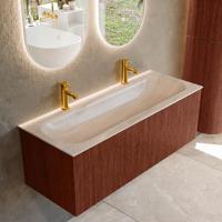 Badmeubel Mondiaz Kurve-Dlux | 120 cm | Meubelkleur Ruby | Wastafelkleur Meli | Solid surface | Wasbak midden spoelbak | 2 kraangaten