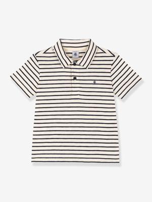 Gestreept poloshirt met korte mouwen voor jongens PETIT BATEAU vanille