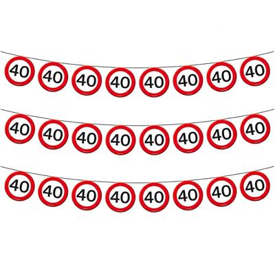 Vlaggenlijn - 3x - papier - 10 meter - 40 jaar - verkeersborden - feestversiering