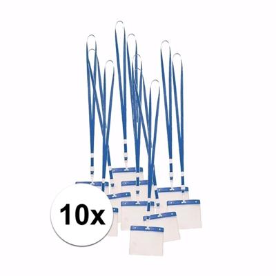 Badgehouders - 10x - blauw - 11 x 58 cm - kunststof/plastic - keycord - naamkaarthouders