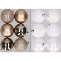 12x stuks kunststof kerstballen mix van champagne en wit 8 cm - thumbnail