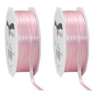 2x Luxe roze satijnen lint rollen 0,6 cm x 50 meter cadeaulint verpakkingsmateriaal - Cadeaulinten