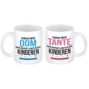Trotse Oom en Tante mok van de grappigste en leukste kinderen - Cadeau beker set voor Oom en Tante