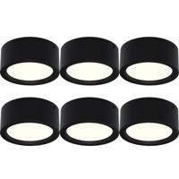 LED Downlight Set van 6 - Rond Opbouw 15W - Natuurlijk Wit 4200K - Mat Zwart Ø180mm