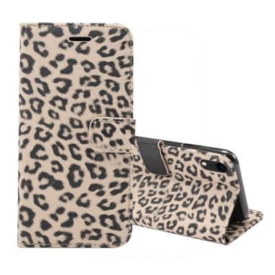 Luipaard patroon horizontale Flip lederen case voor iPhone XR met houder & kaartsleuven (geel)