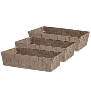 Set van 3x stuks kast/badkamer opbergmandjes beige 34 x 21 x 8,5 cm