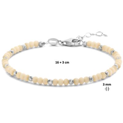 Armband Bolletjes zilver-glas zilverkleurig-zachtgeel 3 mm 16-19 cm