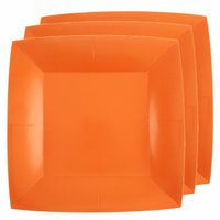 30x Stuks feest ontbijt/gebak bordjes papier/karton vierkant - oranje - 18cm