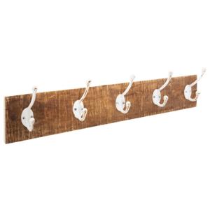 Kapstok rek wand/muur - bruin - 5 grote ophanghaken/10 knoppen - Mango hout/Metaal - B74 x H15 cm