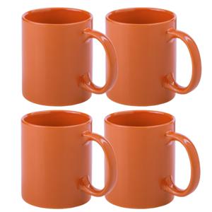 Koffie mokken/bekers - 6x - keramiek - glans - met oor - oranje - 370 ml