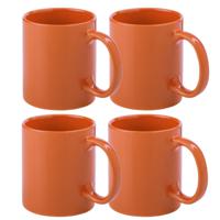 Koffie mokken/bekers - 6x - keramiek - glans - met oor - oranje - 370 ml - thumbnail