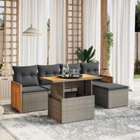 6-delige Loungeset met kussens poly rattan grijs