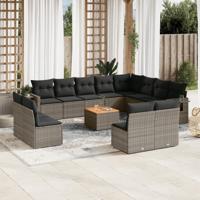 13-delige Loungeset met kussens poly rattan grijs
