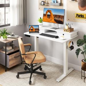 In Hoogte Verstelbaar Bureau met Monitorstandaard & Laden & 2 Haken Computerbureau Wit