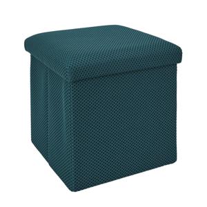Poef/hocker opvouwbaar Atome - stof - opbergbox - petrol blauw - polyester/mdf - 38 x 38 cm