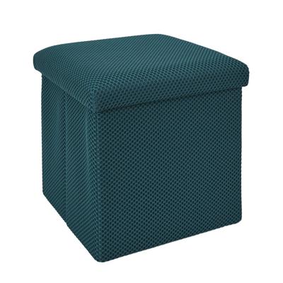 Poef/hocker opvouwbaar Atome - stof - opbergbox - petrol blauw - polyester/mdf - 38 x 38 cm