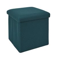 Poef/hocker opvouwbaar Atome - stof - opbergbox - petrol blauw - polyester/mdf - 38 x 38 cm Poef/hocker opvouwbaar Atome - stof - opbergbox - petrol blauw - polyester/mdf - 38 x 38 cm