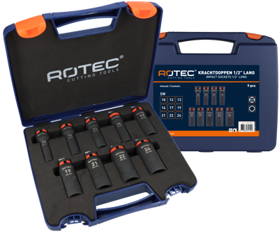Rotec Krachtdoppen set | Binnenvierkant 1/2 | Lang | 9-delig | SW10SW24 - 842.9902