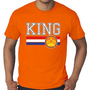 Grote maten King met Nederlandse vlag t-shirt oranje voor heren - Koningsdag shirts