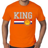 Grote maten King met Nederlandse vlag t-shirt oranje voor heren - Koningsdag shirts - thumbnail