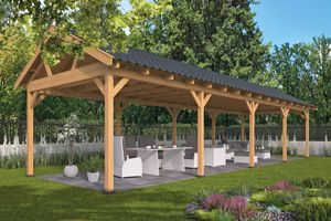 Lariks/Douglas Overkapping Hamar XL type 9 blank 1303x445 cm- Zadeldak- Onbehandeld lariks Douglas hout- Tuindeco