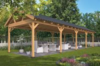 Lariks/Douglas Overkapping Hamar XL type 9 blank 1303x445 cm- Zadeldak- Onbehandeld lariks Douglas hout- Tuindeco