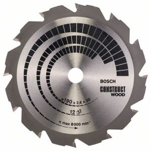 Bosch Accessories Construct Wood 2608641201 Hardmetaal-cirkelzaagblad 190 x 20 x 2.6 mm Aantal tanden: 12 1 stuk(s)