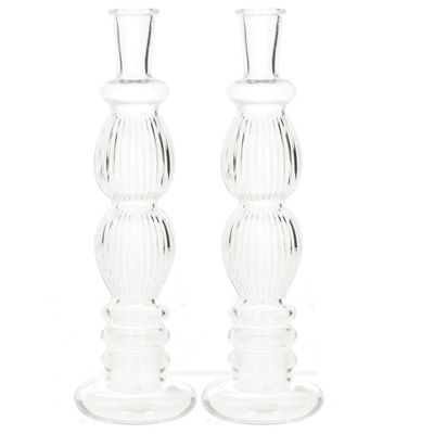 Kaarsen kandelaar Florence -2x- transparant glas - ribbel - D9 x H28 cm