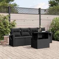 5-delige Loungeset met kussens poly rattan zwart
