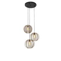 QAZQA Industriële hanglamp brons met zwart rond 3-lichts - Dong - thumbnail