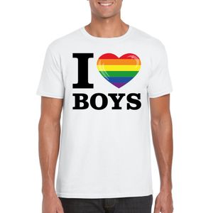 I love boys regenboog t-shirt wit heren