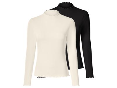 esmara Set van 2 dames longsleeves (Zwart/wit, XS (32/34)) esmara Set van 2 dames longsleeves (Zwart/wit, XS (32/34))