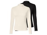 esmara Set van 2 dames longsleeves (Zwart/wit, XS (32/34))