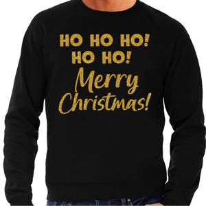 Foute Kersttrui/sweater voor heren - hohoho Merry Christmas - zwart - glitter goud