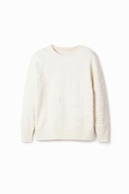 Loose fit trui met badstof-effect - WHITE - XXL