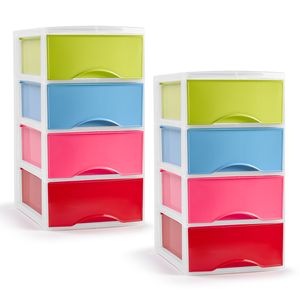 Ladeblokje/bureau organizer - 2x - 4 lades - gekleurd - L26 x B37 x H49 cm - plastic