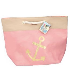 Strandtas roze met anker 38 x 51 cm