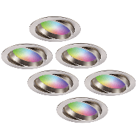 Set van 6 Luna - Smart inbouwspots - IP44 - Kantelbaar - 12 Watt 1050 Lumen (Superbright) - Wifi + Bluetooth - RGBWW - Google Home, Amazon Alexa en Siri - RVS - Badkamer, binnen en buiten