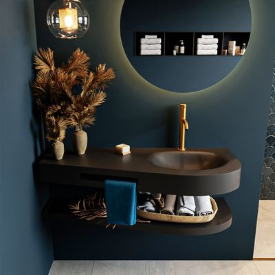 MONDIAZ RIVA 120cm Wastafel met planchet kleur Urban. Wastafel DULCET rechts 1 kraangaten kleur Urban.